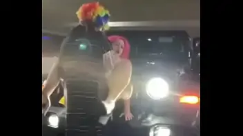 Pink hair whore gets pounded on jeep