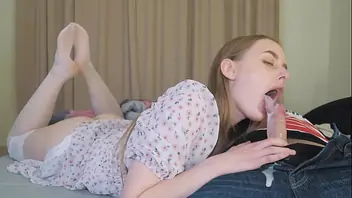 Daddy creampie daughter in mouth