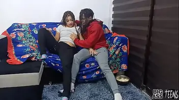 Ebony strokes my cock before i put it in