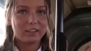 Pretty girl caught on bus